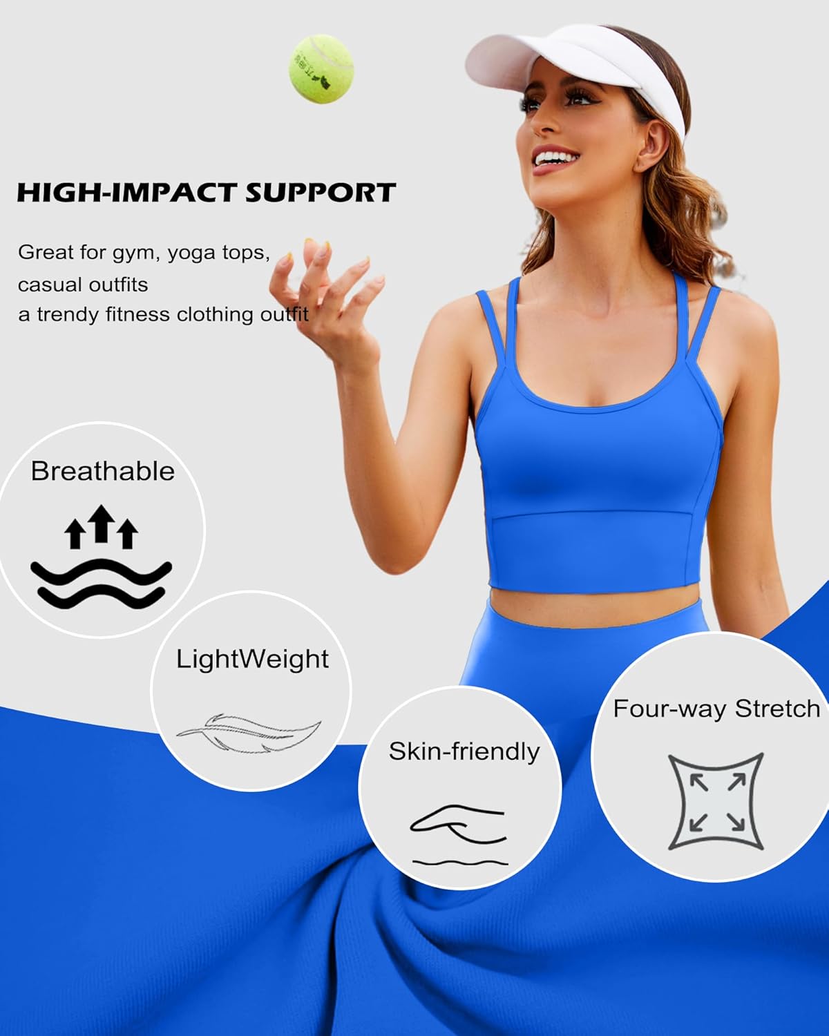XUNYU Sports Bras for Women High Support Workout Tops Built in Bra Athletic Tank Top Padded Longline Yoga Bra High Impact - Image 5