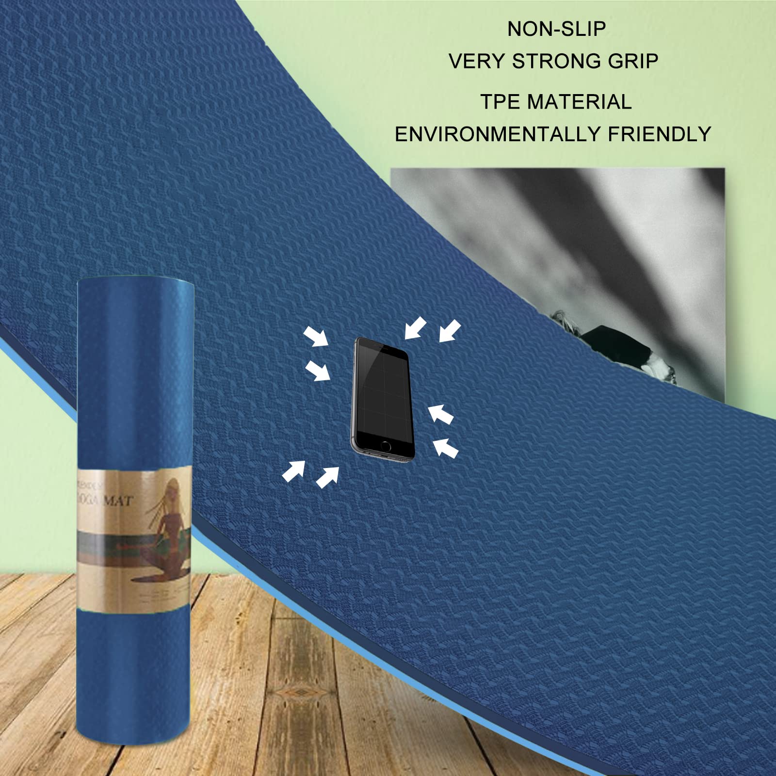 Esterilla de yoga de 1/3 pulgadas QMKGEC de 8 mm TPE antideslizante extra gruesa de alta densidad ecológica para yoga, entrenamiento, pilates, yoga para mujeres y hombres (azul marino)