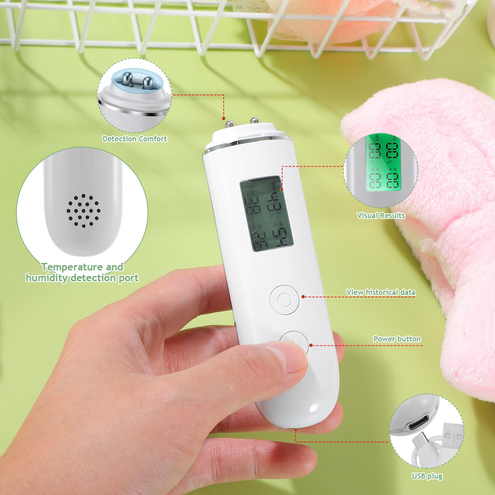 Analizzatore Viso Idratazione Pelle, Bianco Dispositivo Portatile