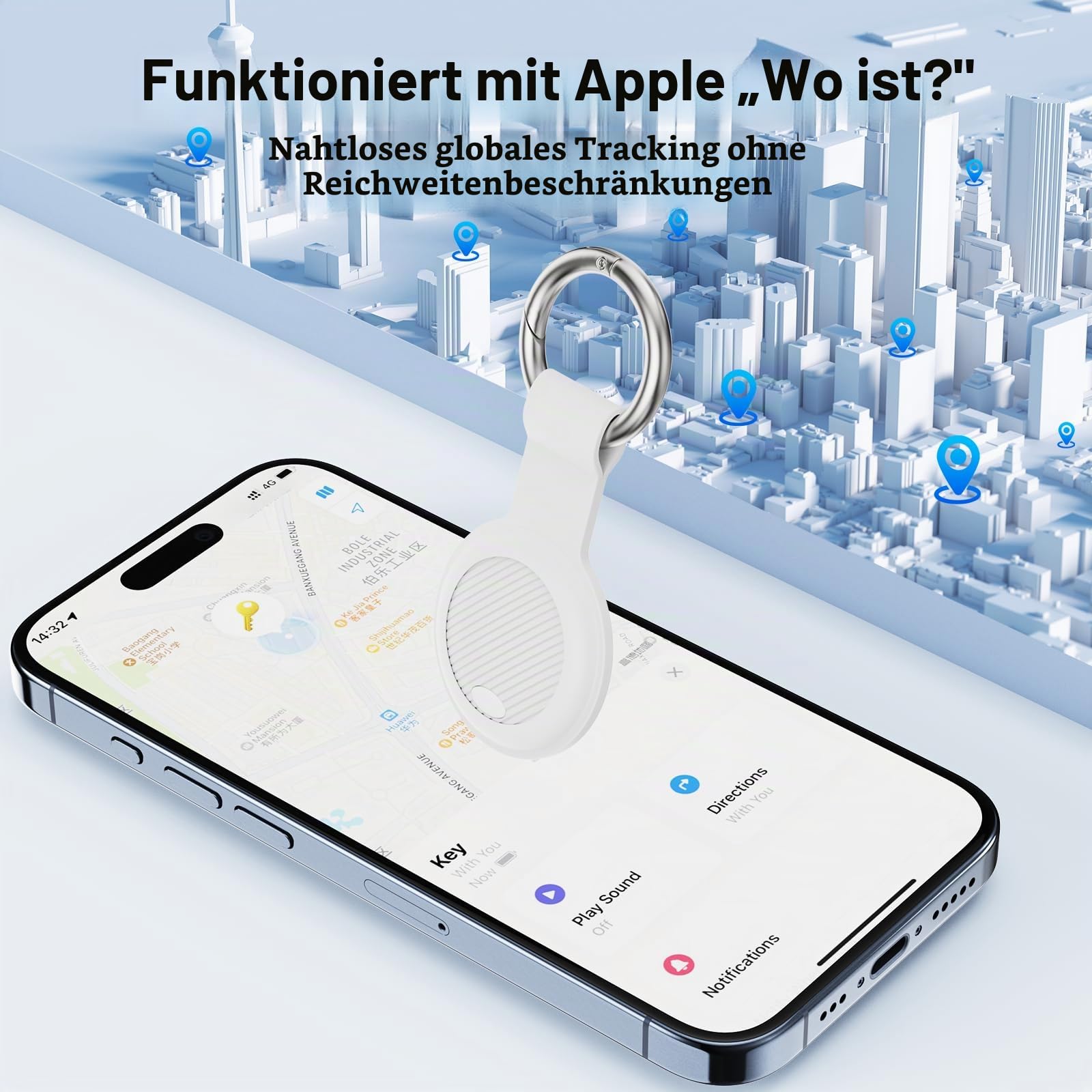 Smart Tracker Tag 4-Pack - GPS Tracker Kompatibel mit Apple Wo ist? (iOS NUR) mit Schutzhülle,Wasserdichter Gegenstandssucher, Bluetooth-Schlüsselfinder für Geldbörse,Gepäck,Austauschbare Batterie