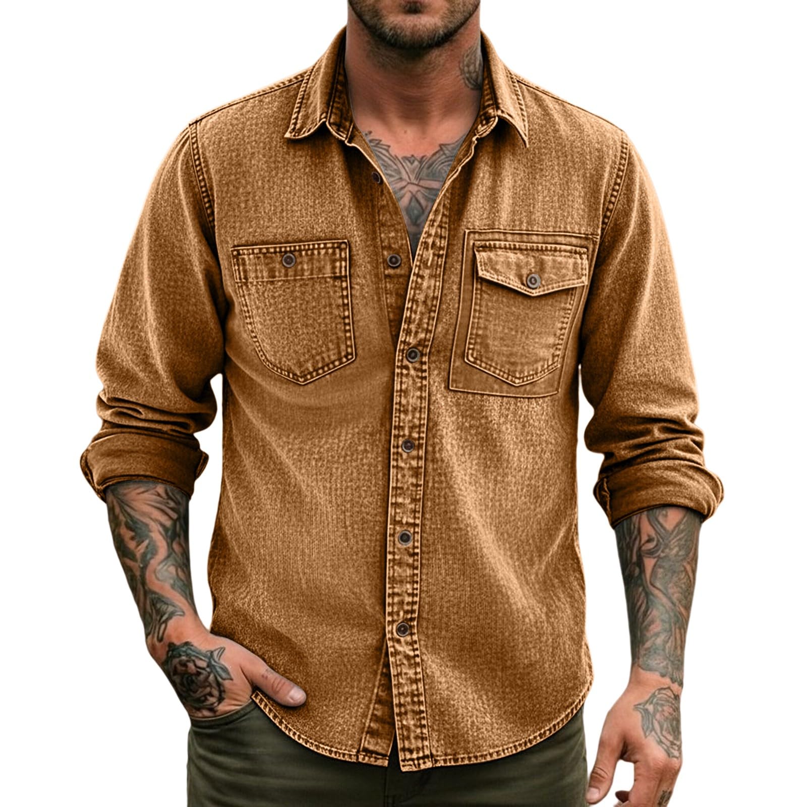 Camicie da uomo a maniche lunghe con bottoni sul davanti, stile retrò, con