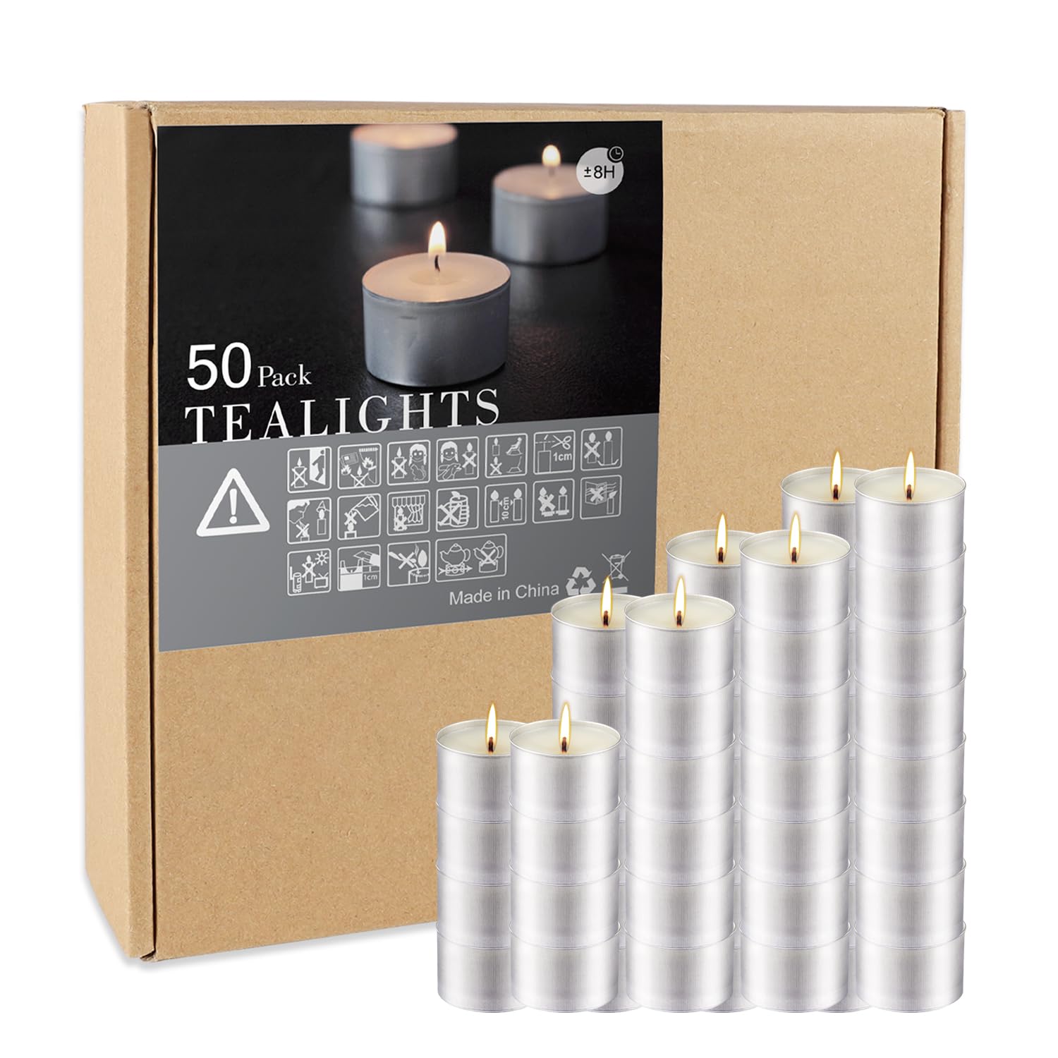 50-Pack Long-Lasting Tealight Candles (8 Hours Burn Time) – Unscented, Smokeless, Dripless White Votive Candles for Shabbat, Weddings, Christmas, Home Decor & Religious Ceremonies