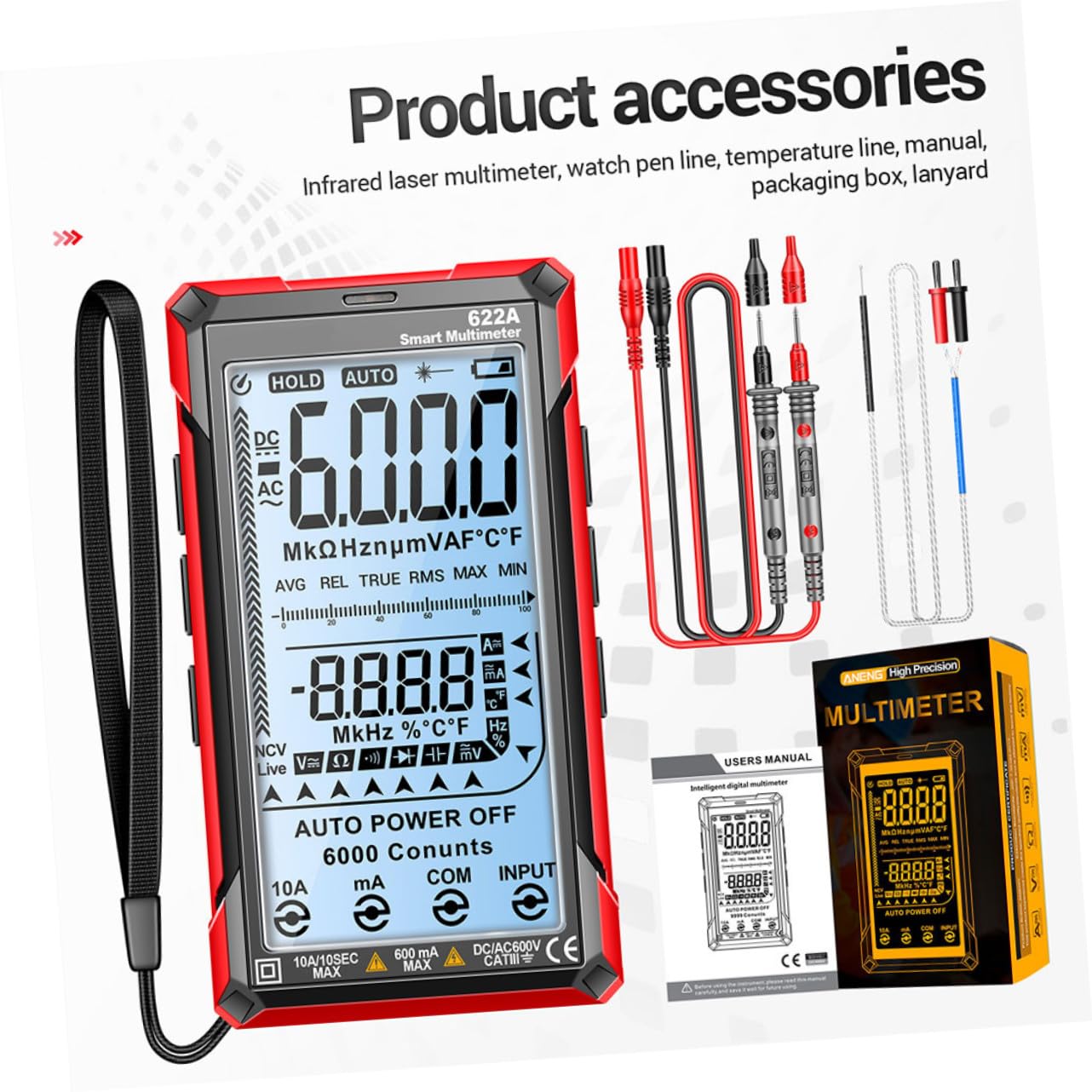 Alipis Professional Digital Multimeter Auto-ranging Voltage Tester Frequency Multi Tester for Resistance Capacitance Measurement Portable and Lightweight