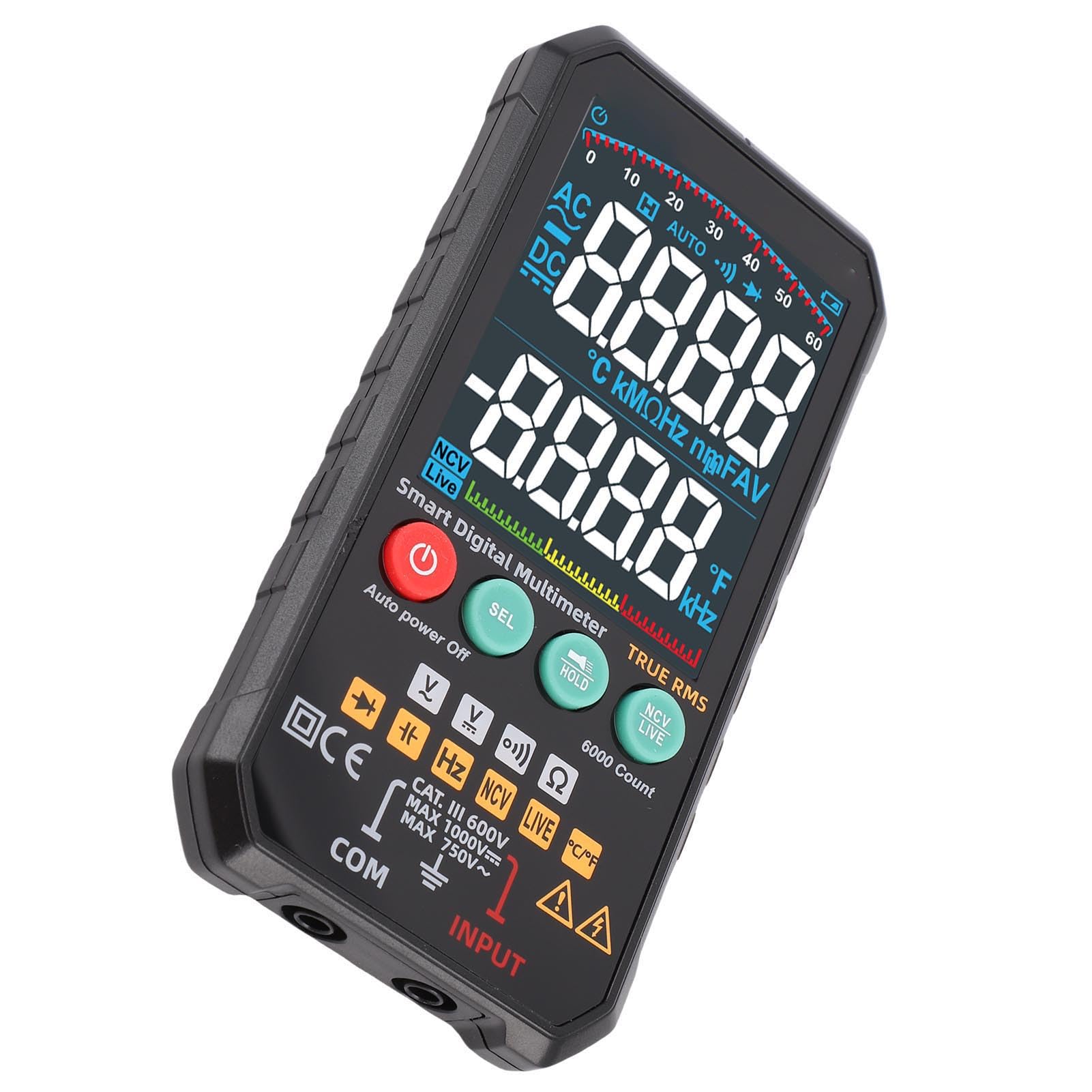 Fafeicy Inteligentny Multimetr Cyfrowy, Bezdotykowy Miernik Napięcia AC DC Woltomierz Tester Elektryczny Wyświetlacz LCD z funkcją NCV, do Testowania Diody Częstotliwości i Pojemności