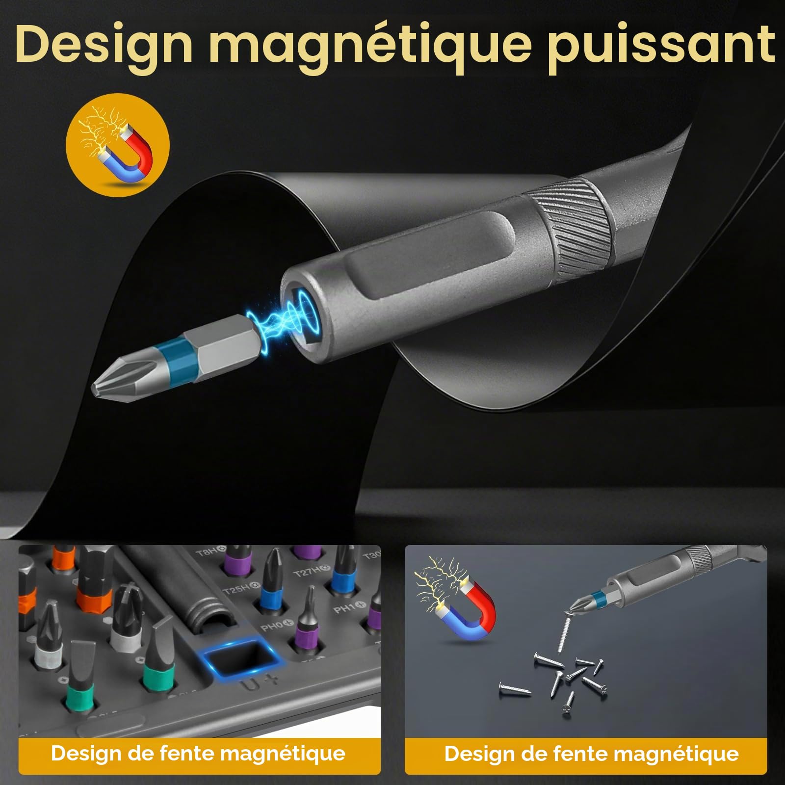 Jeu de Tournevis à Cliquet 42 en 1, Kit de tournevis à cliquet manuel avec Manche à Cliquet Détachable 40 Embouts Magnétiques, Tournevis Précision Magnétiques pour Furiture, Ordinateur et Vélo