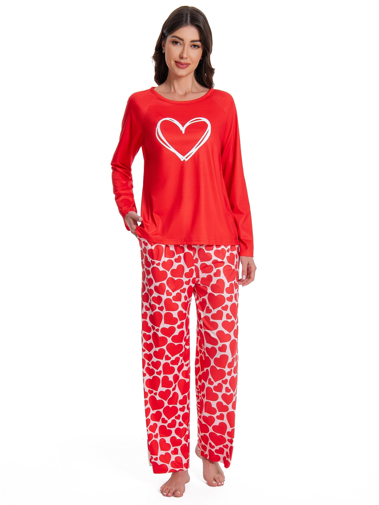 Conjunto de pijama a juego para parejas para mujeres y hombres, ropa de dormir de manga larga con bolsillo