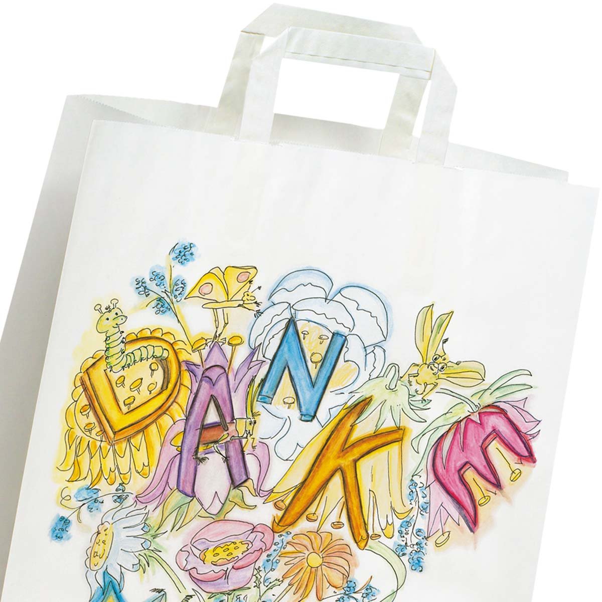 250 x Papiertüten 26+10x33 cm mit Motiv: Danke | stabile Geschenktaschen für Handel, Mitbringsel, Geburtstag | Papiertaschen aus Kraftpapier| HUTNER