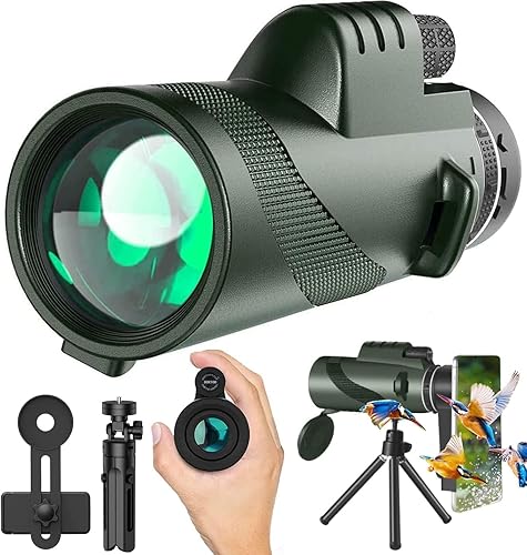 Telescopio monocular 80x100 monoculares de alta potencia de alta definición para adultos de alta potencia con adaptador de teléfono inteligente,