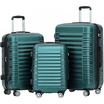 BEIBYE Hard Shell Suitcase Trolley Suitcase Travel Suitcase Twin Wheels Suitcase Set dark green