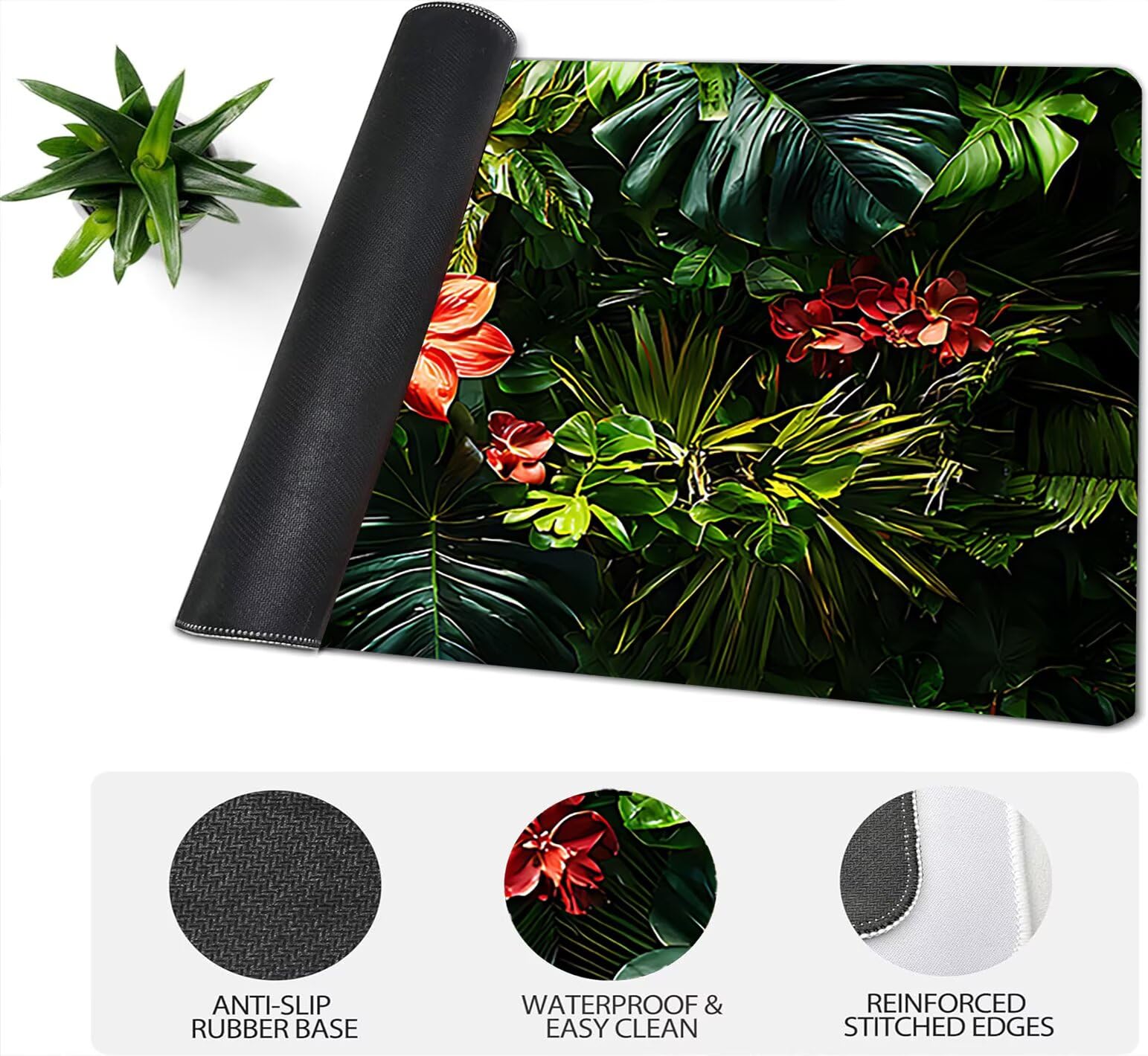 Podkładka pod mysz XXL, rośliny, duża podkładka pod mysz dla graczy, 1600 x 800 x 3 mm, krajobraz, podkładka pod mysz ze szwami na krawędziach, ponadwymiarowa, antypoślizgowa gumowa podkładka