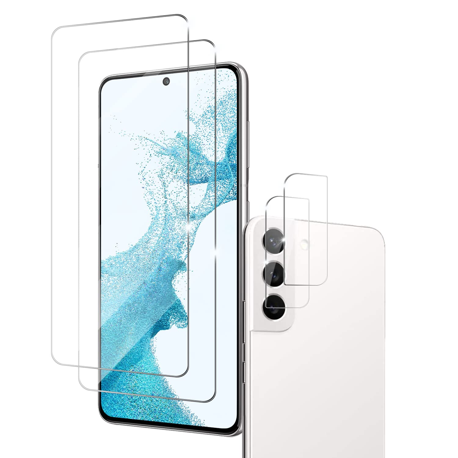 YEBF Galaxy S22 Premium Tempered Glass Screen Protector + Camera Lens Protectors By YEYEBF, [2 + 2 Pack] [3D Glass] [Anti-scratch] Screen Protector