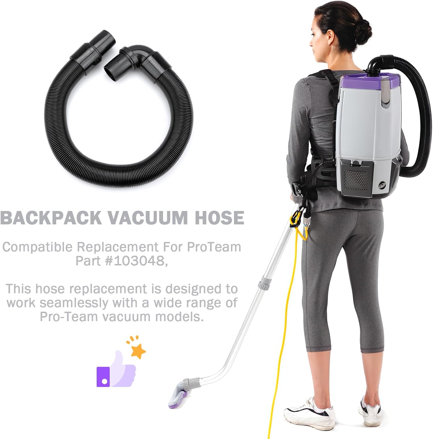 103048 Backpack Vacuum Hose Replacement for ProTeam Vacuum Parts 107648 Static-Dissipating Hose With 1-1/2-inch Cuffs fits ProTeam Super Coach Mode 6 and other Replacement Backpack Vacuum Hoses Part