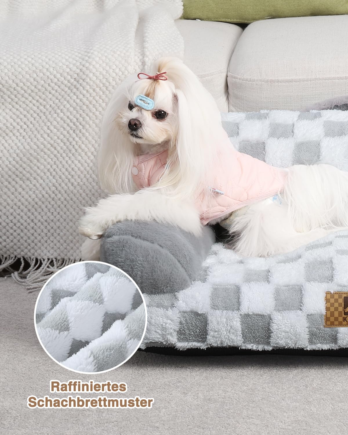 KSIIA Orthopädisches Katzenbett Flauschig 66x37cm, Abnehmbar Katzensofa Hundebett Waschbar, Hundesofa für Kleine Hunde mit Rutschfester Unterseite, Hundecouch mit Rückenlehne und Armlehnen, Grau