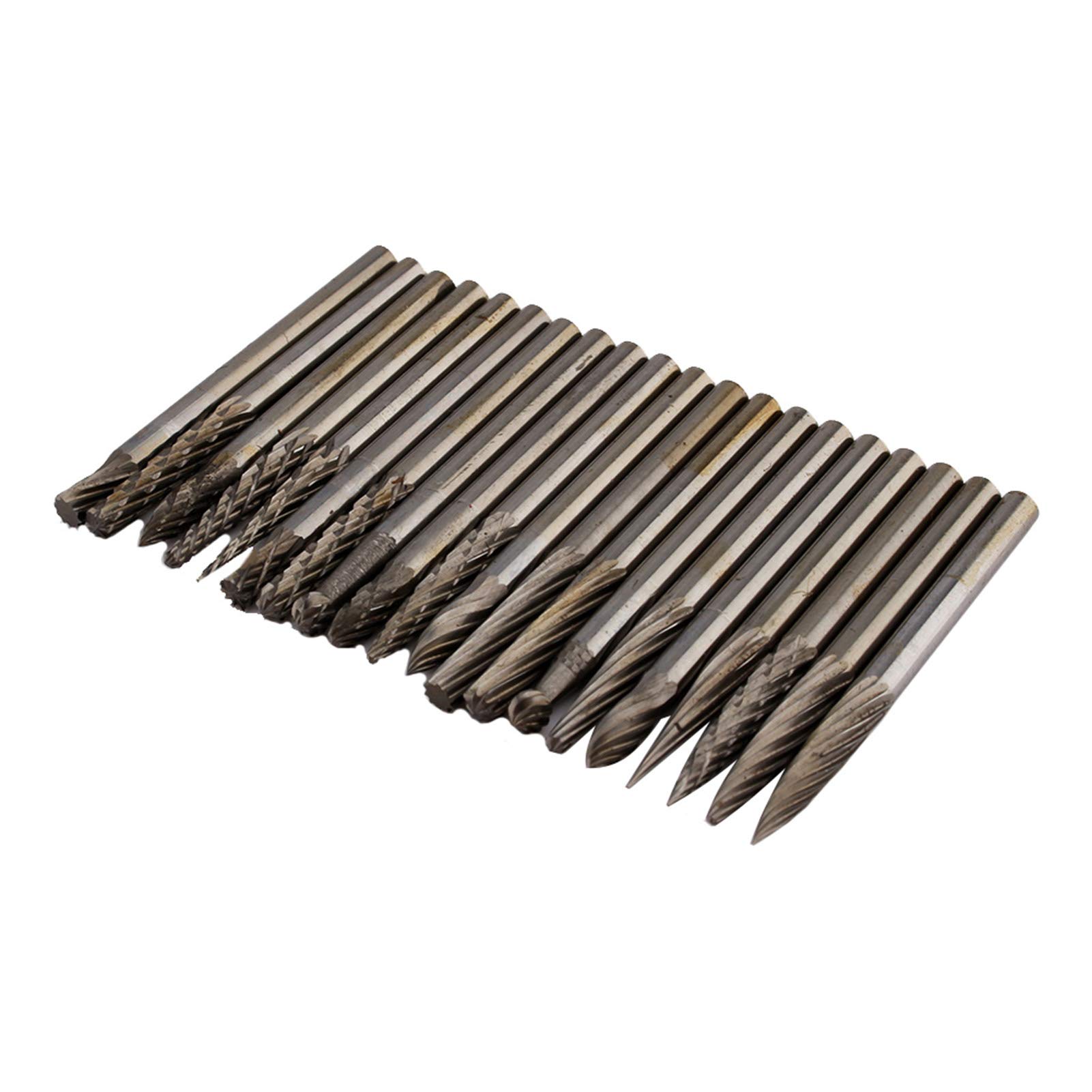 Akozon Carbide Burr Set 20szt 1/8 `` (3mm) Shank wolframu pilniki obrotowe frezy stożkowe do wiertła DIY obróbka drewna rzeźba metal polerowanie grawerowanie wiercenie