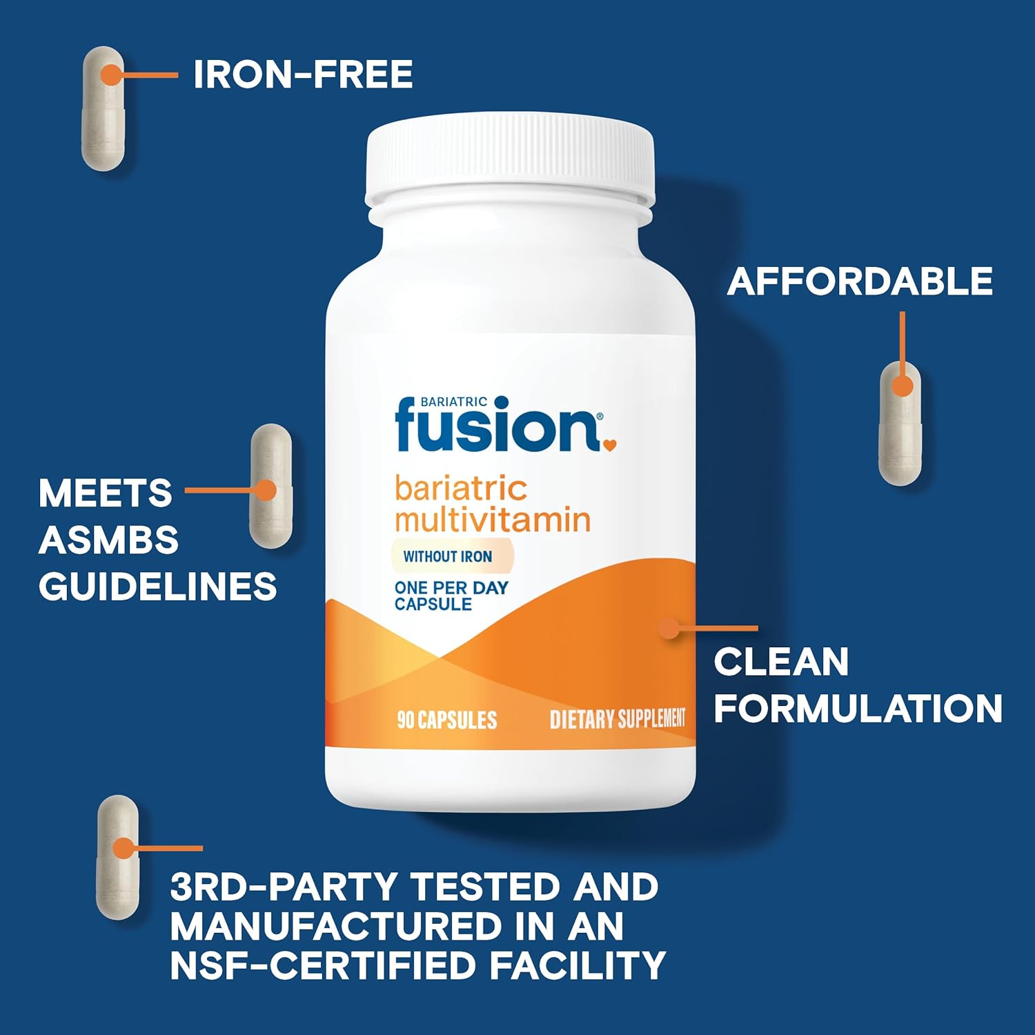 Bariatric Fusion Bariatric Multivitamin Without Iron | 1 Per Day | Post Surgery Patients | Iron Free Vitamin for Gastric Bypass and Sleeve Gastrectomy | Easy to Swallow Capsules | Three Month Supply - Image 3