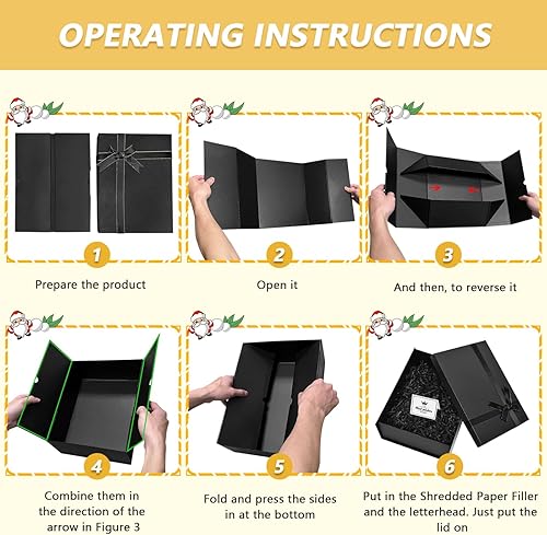 Miniatura 3 de Caja de regalo grande con tapas, caja de regalo negra de 13.1 x 9.8 x 4.9 pulgadas, cajas de regalo con fila de cinta, tarjeta y relleno de papel