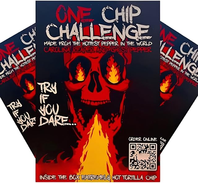 Hottest One Chip Challenge UK, Spicy Crisp, One Chip Challenge UK, Spicy Tortilla Crisp Snack Made with Carolina Reaper and Ghost Peppers Made in The UK