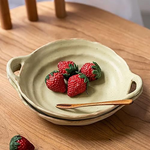 Miniatura 3 de Cuenco de cerámica retro con asas, borde de forma libre para ensalada de frutas, fideos de sopa y encimera decorativa de cocina (pequeño)