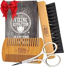 Viking Revolution Beard Comb & Beard Brush Set for Men -- Natural Boar Bristle Brush and Dual Action Pear Wood Comb w/Velvet Travel Pouch - Great for Grooming Beards and Mustaches