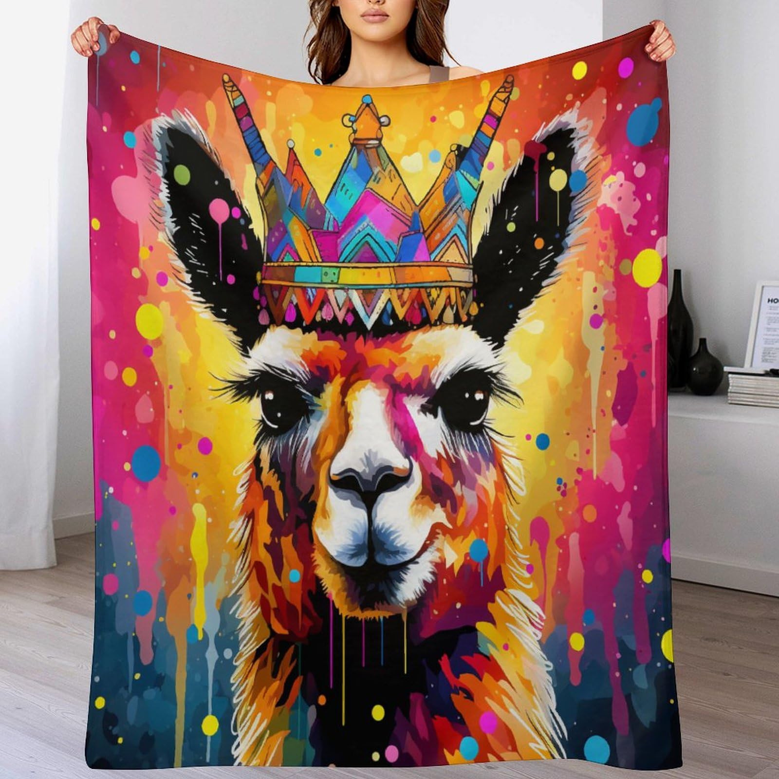 PAZZK Alpacas Blanket Throw Collection - Flannel Sofa Versatile Blanket Gift Fluffy Soft Throw for Bed And Couch Travel For Kids Girls（130×180cm）