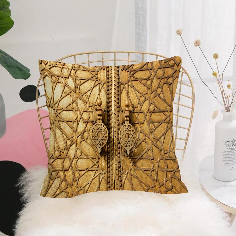 Hyosxw Moroccan, Main Doors Of The Royal Palace In - A6 Cushion Cover,Throw Pillow Case Home Decorative For Living Room Bedroom Sofa Chair 18X18 Inch,Moroccan, Main Doors Of The Royal Palace In Marrakech, Morocco, Travel,Pillowcase 45X45cm