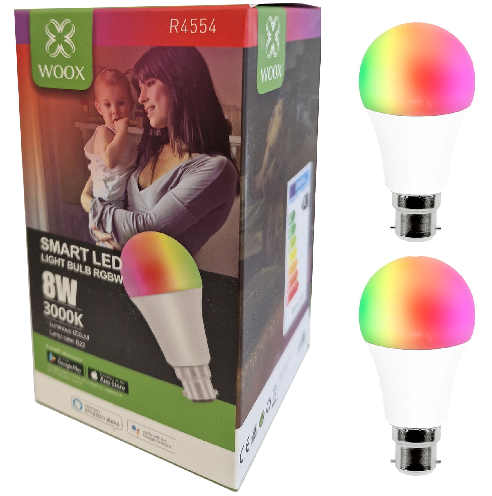 Woox WOOX Smart-Glühbirnen mit Farbwechsel, kompatibel mit Amazon Alexa, Tuya und Google Home (B22, 2er-Pack)