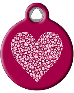 Dog Tag Art Valentine Heart Personalized Pet ID Tag for Dogs and Cats, Silent Polymer Coated Stainless Steel Nametag with Customized Identification Information - Small .875