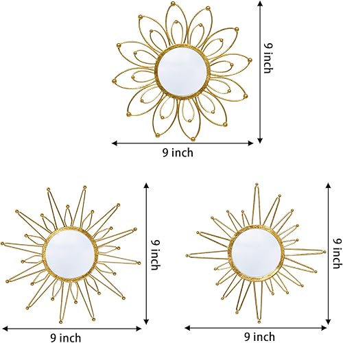Miniatura 2 de wotieuns Espejos dorados para pared espejos de metal con forma de explosión solar decoración del hogar decoración de pared espejo decorativo