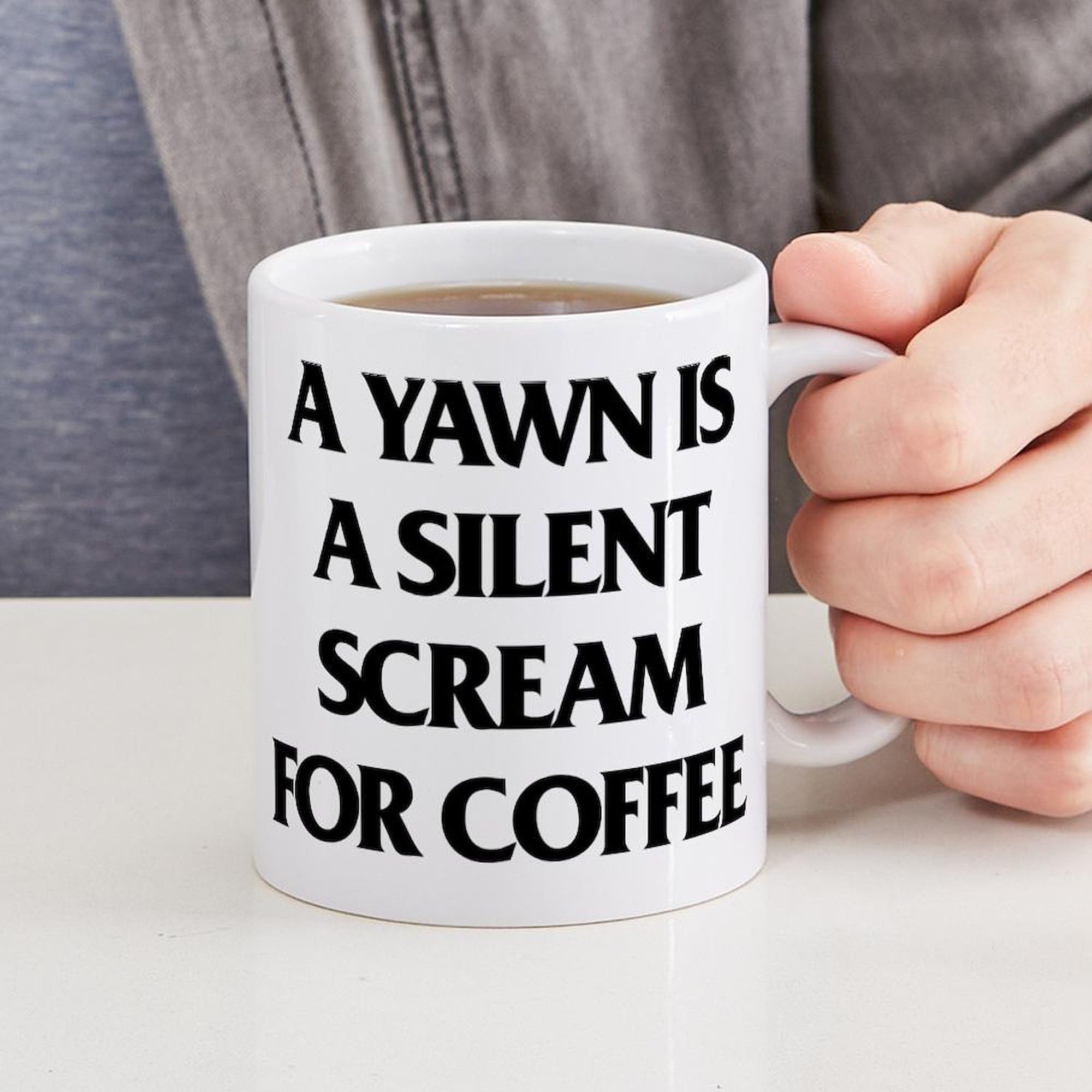 Amazon.com | CafePress A Yawn Is A Silent Scream For Co 11 oz (325 ml)  Ceramic Coffee Mug: Coffee Cups & Mugs
