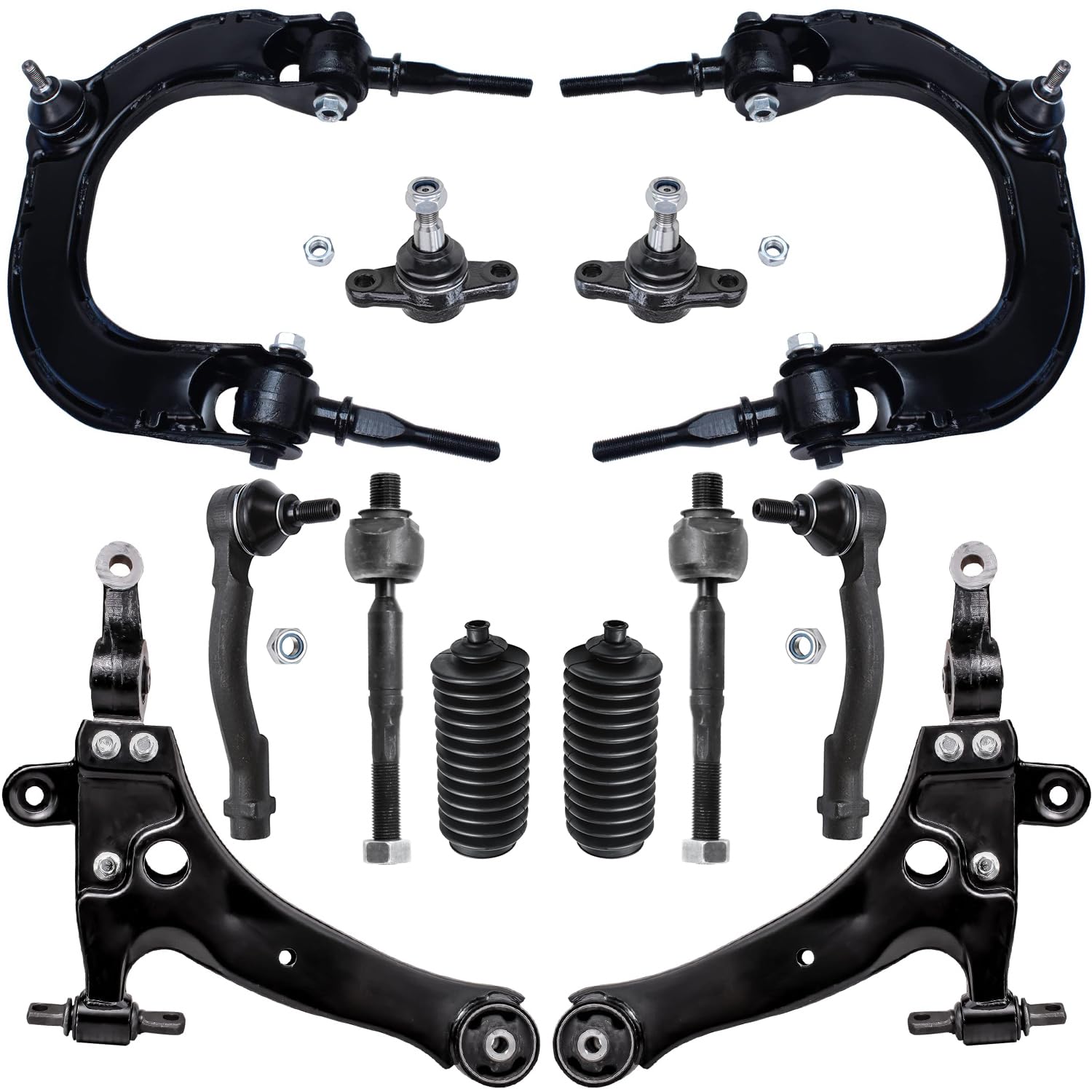 Detroit Axle - 12pc Front End Kit for 01-06 Kia Optima Hyundai XG300 XG350 01-05 Sonata, 2 Upper Control Arms with Ball Joint 2 Lower Control Arms 2 Lower Ball Joints 4 Tie Rods 2 Boots Replacement