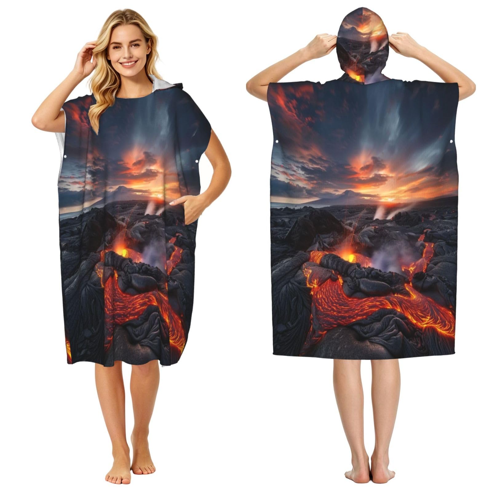 KLGRTJHK Volcano Adult Hooded Beach Poncho Towel 43"X35"