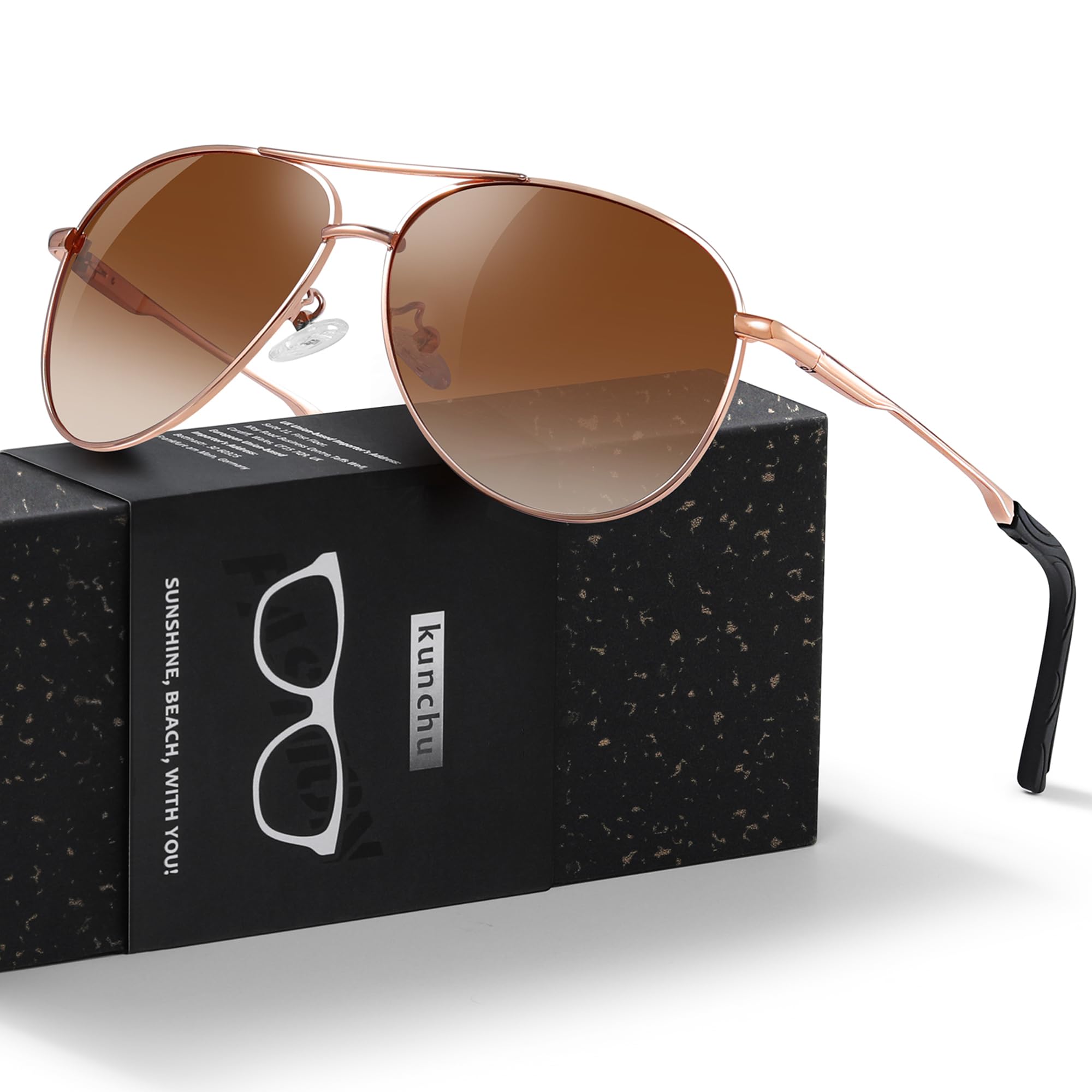 kunchu Sonnenbrille Herren Damen Polarisierte Unisex UV400-Schutz Klassische Ultraleichte Fahren Angeln Laufen Outdoor Schwarze Fliegerbrille