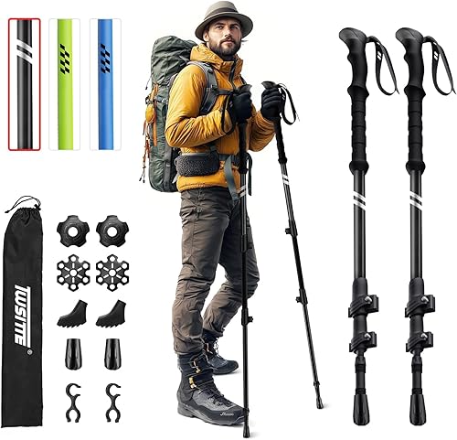Collapsible Hiking Poles, Lightweight Aluminum Adjustable Walking Poles,Carbon Fiber Trekking Poles with Flip Lock and EVA Grips Suitable for All