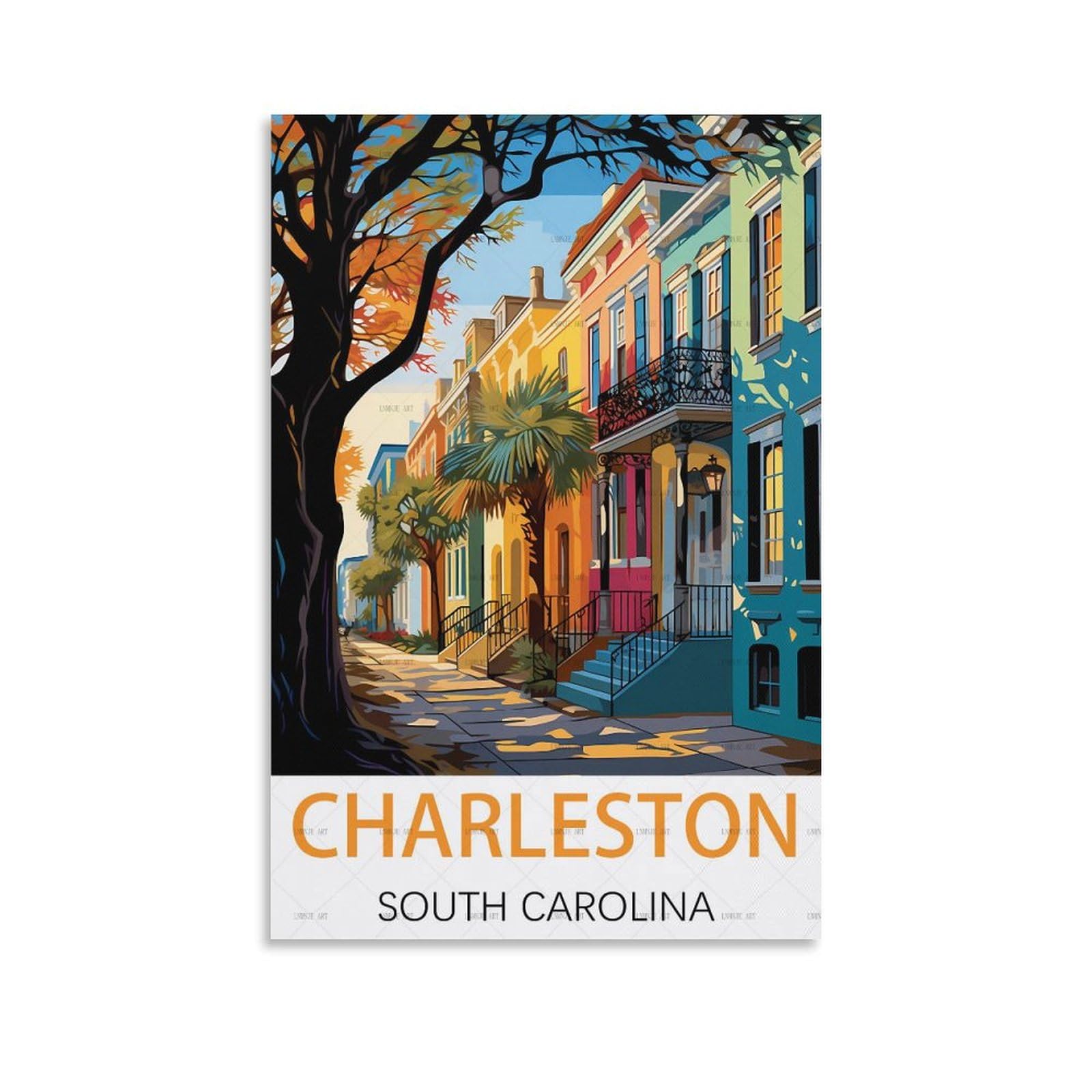 UnNiQ Charleston South Carolina Vintage Travel Poster 16x24inch(40x60cm) Canvas Painting Wall Art, Wall Decor Pictures Prints for Living Room Bedroom