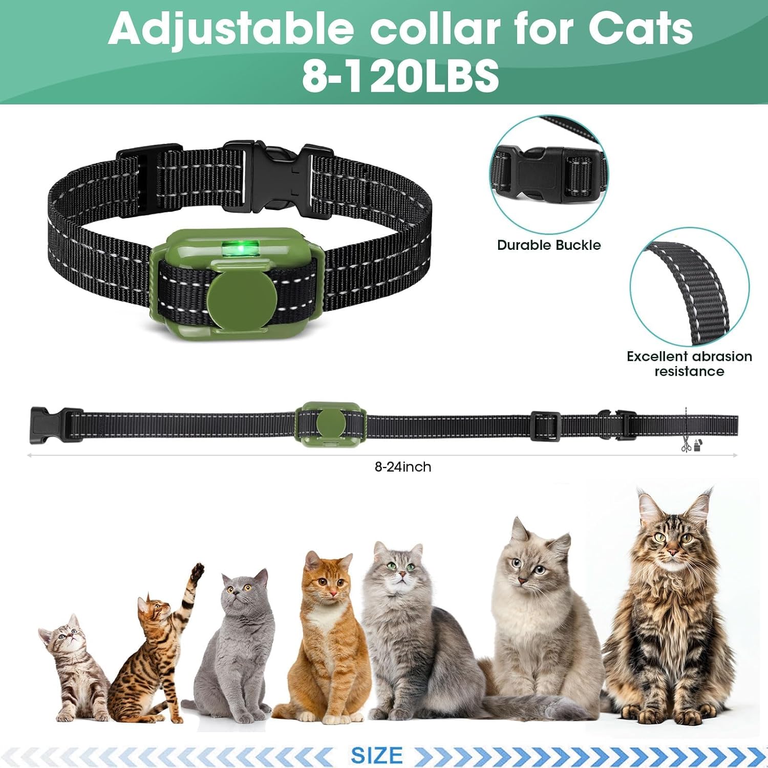 Cat Shock Collar, Ultra-Light & Thin Cat Training Collar with 2000ft Remote, Tailored for Cats & Small Dogs, 99-Level Precise Training to Stop Meowing, Effective for Bad Behavior，Green