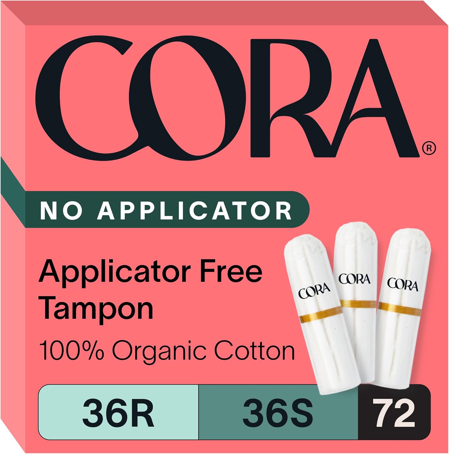 Cora Organic Cotton Non-Applicator Tampons Multipack (18 Regular, 18 Super, 18 Super Plus Non-Applicator Tampons)