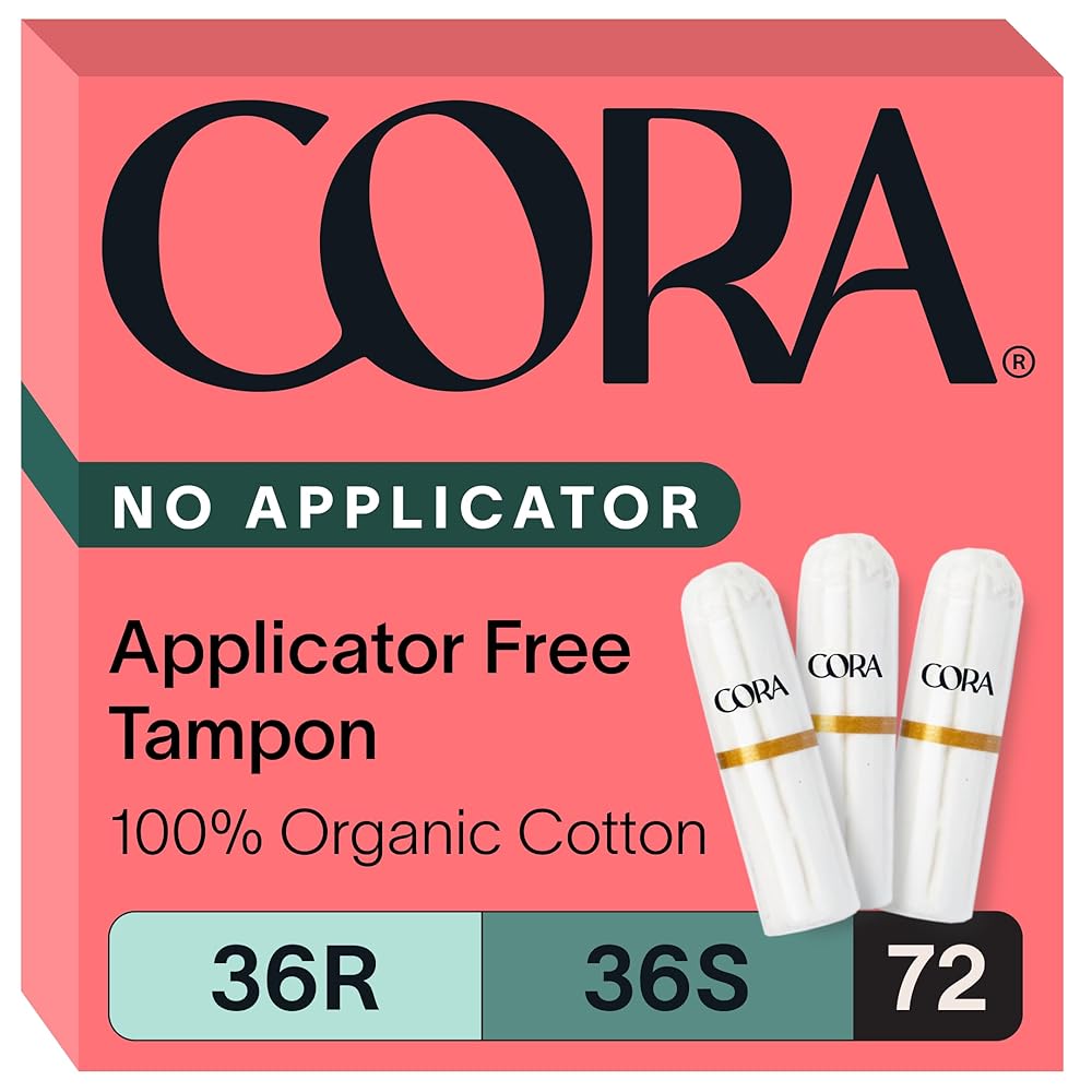 Cora Non-Applicator Tampons - 100% Organic Cotton | Ultra-Absorbent, Unscented, Natural, Non-Toxic, Applicator Free | Eco-Conscious (72 R/S Tampons)