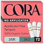 Cora Non-Applicator Tampons - 100% Organic Cotton | Ultra-Absorbent, Unscented, Natural, Non-Toxic, Applicator Free | Eco-Conscious (72 R/S Tampons)