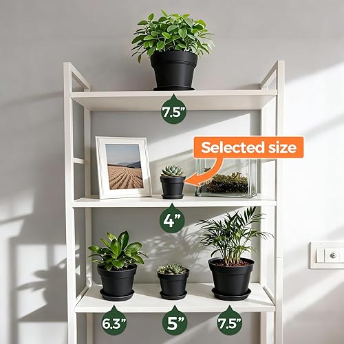 Miniatura 29 de T4U Macetas de 18 unidades, maceta de 5 pulgadas con platillo y orificio de drenaje, macetas de plástico duraderas, macetas pequeñas para plantas