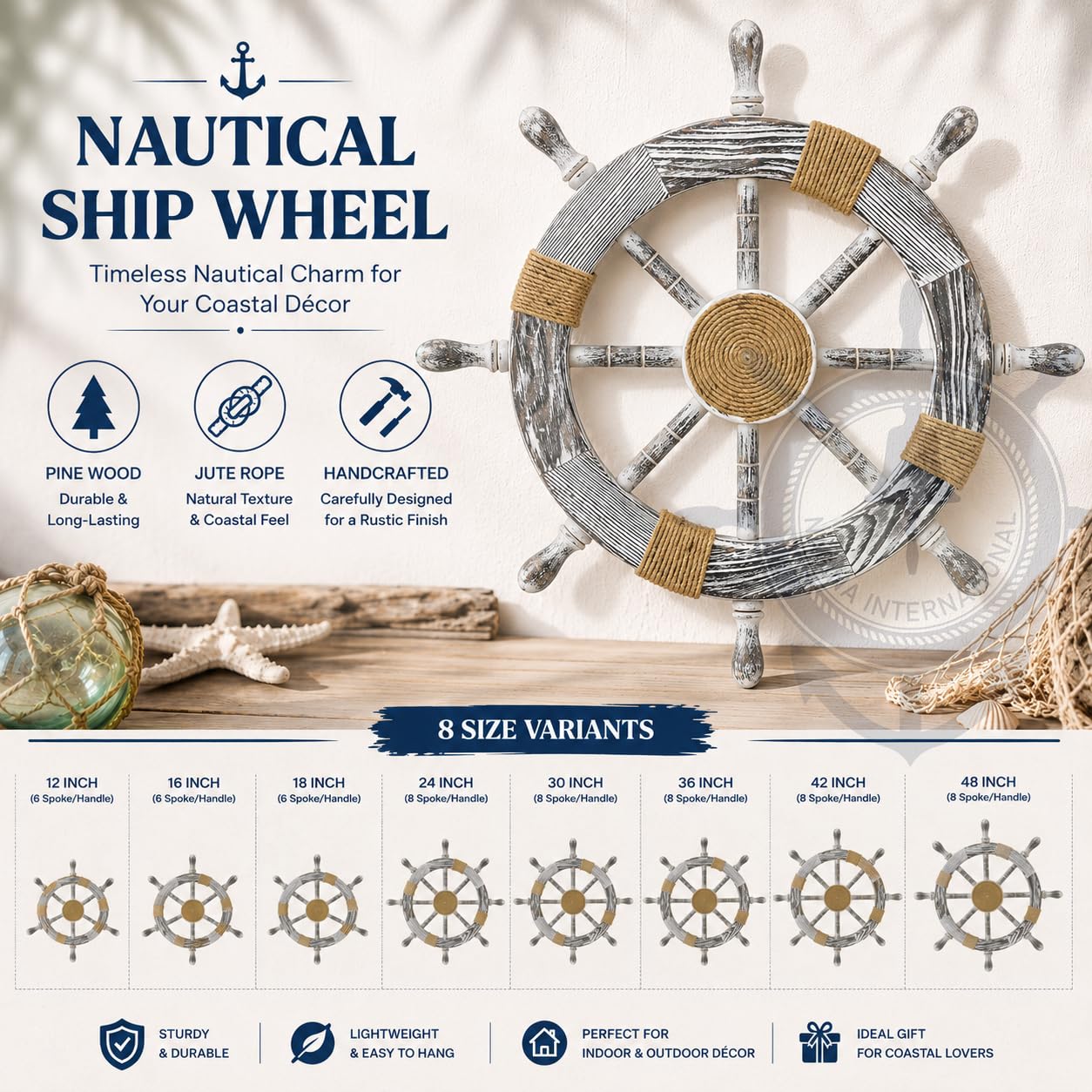 Nagina International 30 "Antique Black Nautical dekorative Premium Kiefernholz Schiff Rad mit Rope Center Motiv - Captain Maritime Beach Home Decor Geschenk