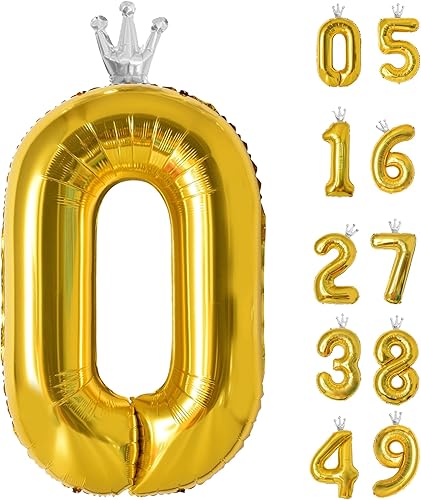 Globo dorado del número 0 para decoraciones de fiesta de cumpleaños, 40 pulgadas