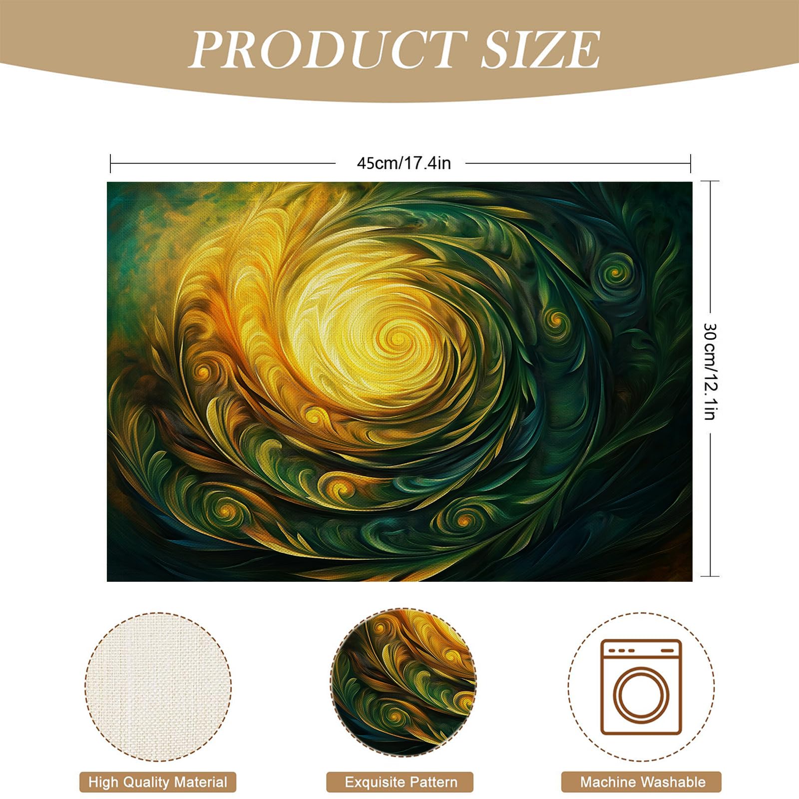 Set di 8 Tovagliette Americane Lavabili Cotone Lino Creatività - Tovaglietta Americana Resistenti al Calore Durevole Vortice di piume - per Colazione Pranzo 30×45 cm