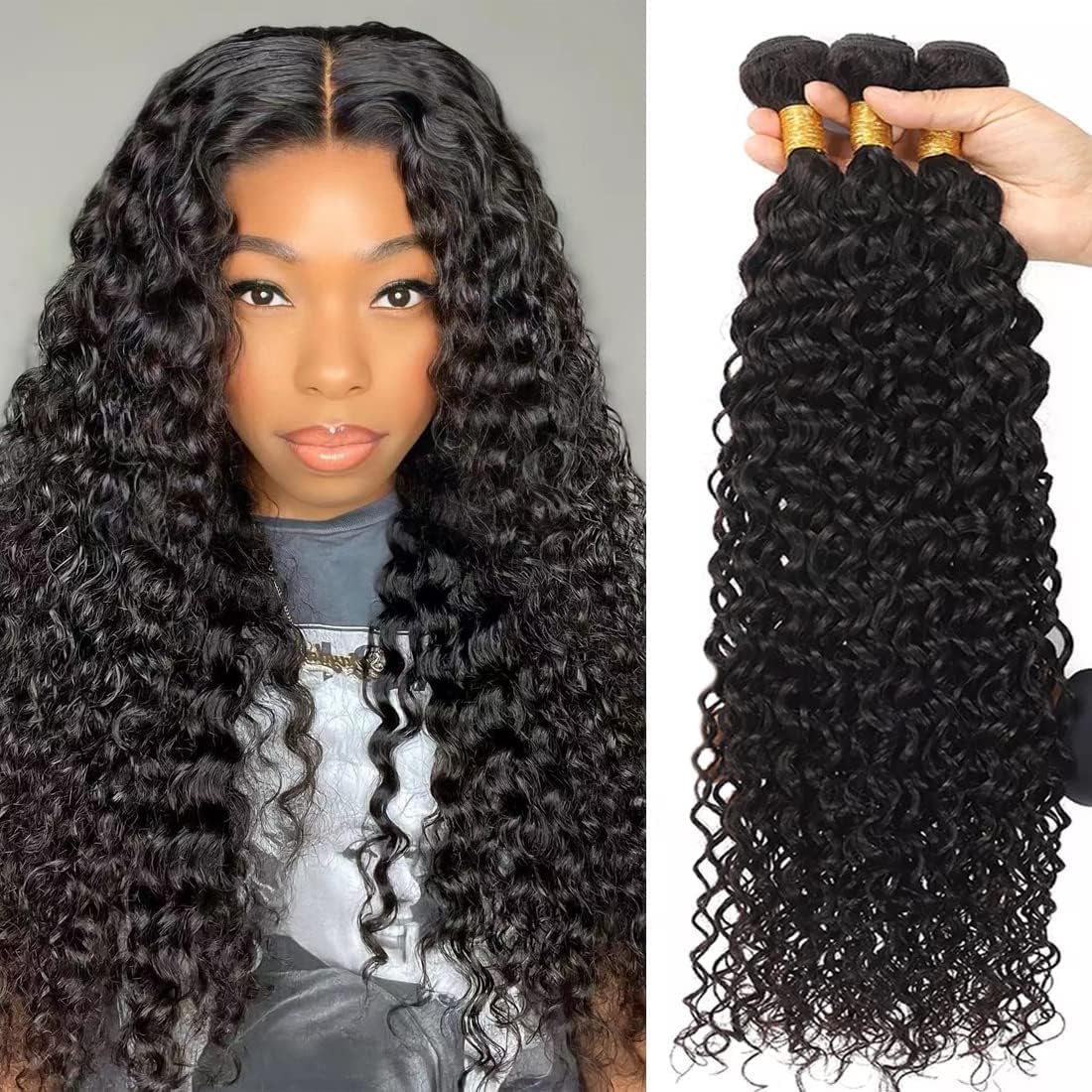 Brazilian Hair Bundles 8A Water Wave 3 Bundles Wet and Wavy Human Hair Bundles 8A Unprocessed Virgin Brazilian Hair Weave Human Hair Remy Human Hair Extensions Curly Hair Products 8 10 12inch