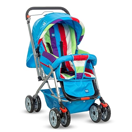 Mee Mee Little Explorer Baby Stroller / Pram for 0 to 3 Years, New Born / Kids, 5 Point Safety Harness, Adjustable backrest, 360 Swivel Wheel, Large storage basket, Reversible Handlebar Net (Modern, Multicolour)