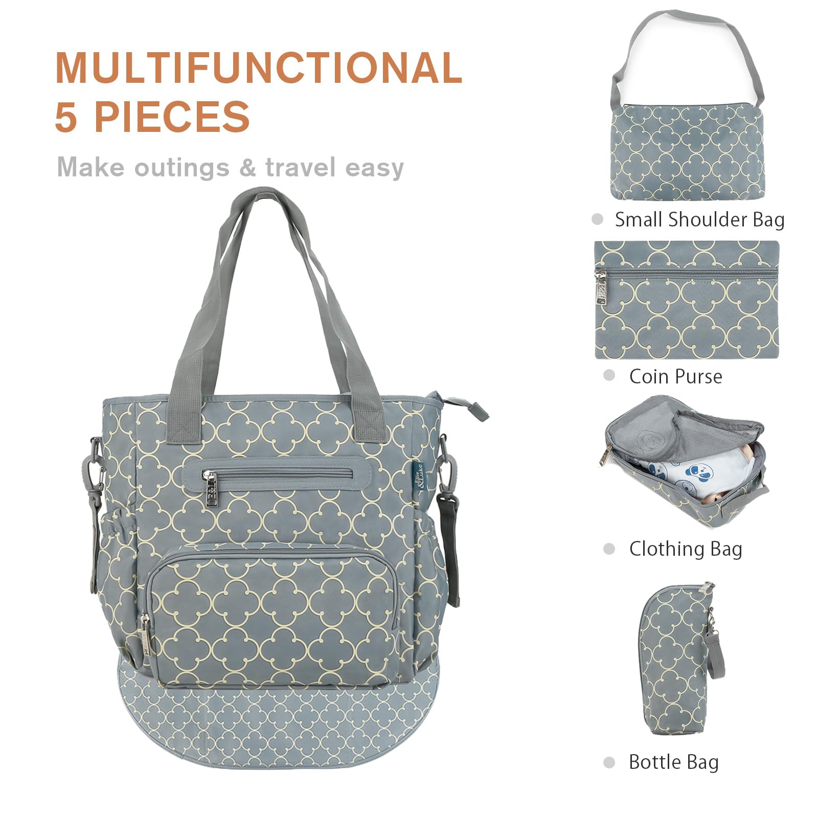 SONARIN Multifunction Mummy Tote Bag, Baby Changing Bag with Stroller Straps, Bottle Bag, Changing Mat - Light Blue - Image 4