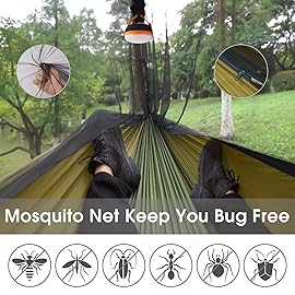 G4Free Large Camping Hammock with Mosquito Net 2 Person Pop-up Parachute Lightweight Hanging Hammocks Tree Straps Swing Bed for Outdoor Backpacking Backyard Hiking