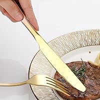 Vista 4 de Juego de cubiertos dorados de acero inoxidable, 20 piezas, tenedores y cucharas, vajilla simple y moderna para el hogar, fiesta, restaurante, cena