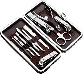 Manicure, kit de pedicure, cortador de unhas, kit de cuidados profissionais, ferramentas de unha com estojo de viagem luxuoso, conjunto de 12 unidades. (cortadores de unhas 12 peças)