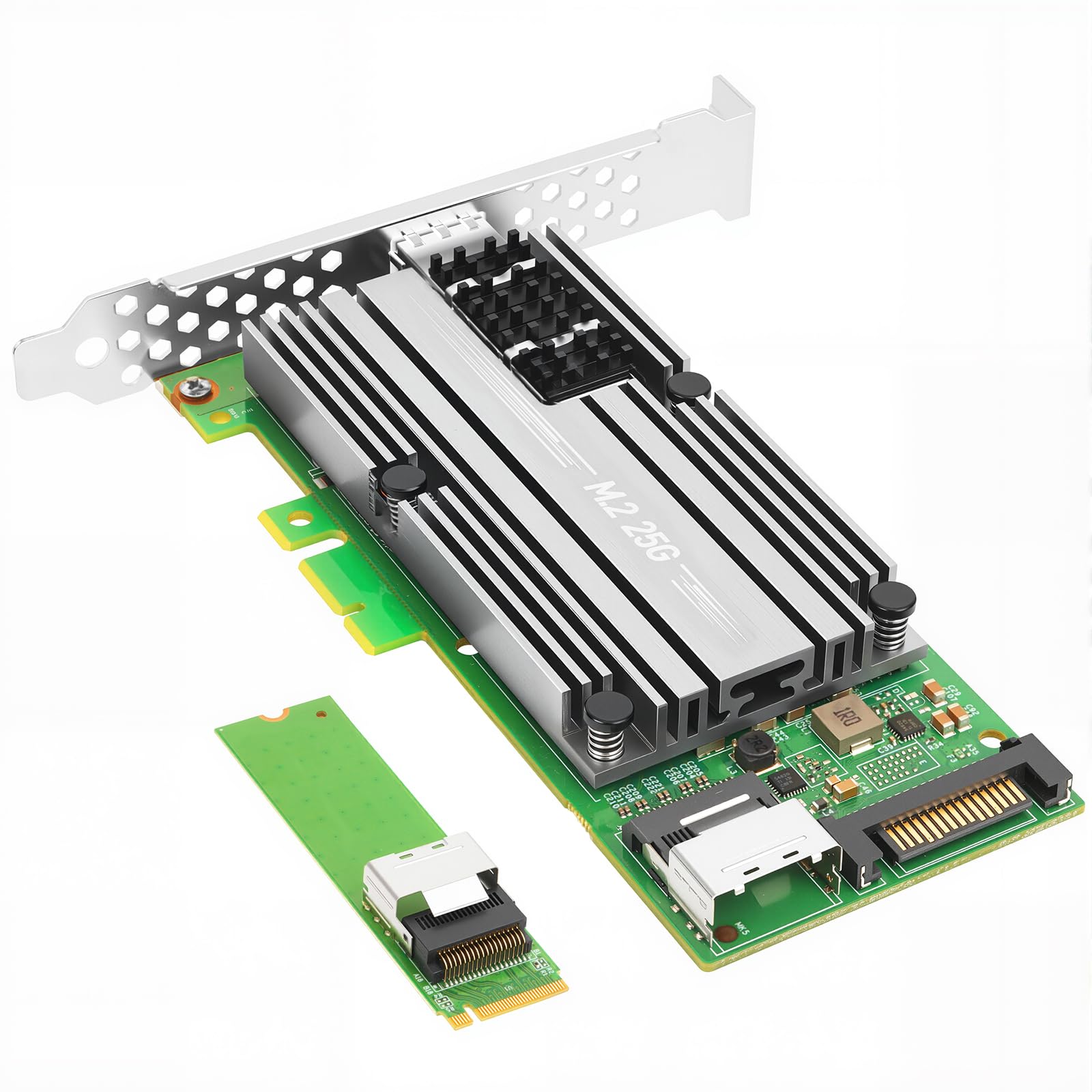 M.2 to 25Gb NIC, for Mellanox ConnectX4 Chip, 1*SFP28 Port, M.2+M Key+SFF 8087, with 0.35m(1.1ft) Connection Cable, 25/10 / 1 Gbps, Support Windows Server/Windows/Ubuntu/Linux