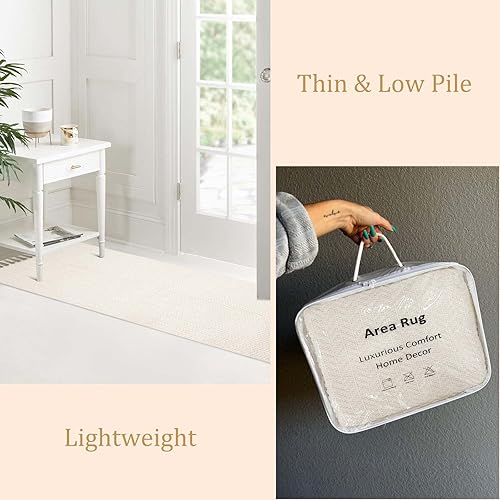 Miniatura 7 de Lahome Alfombra bohemia de cocina de 2 x 6 pies, alfombra ligera para pasillos, alfombra lavable con borlas, alfombra de algodón beige de granja que